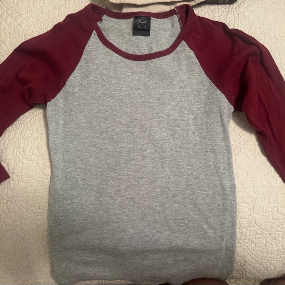 Grey & Burgundy Raglan Long Sleeve Top